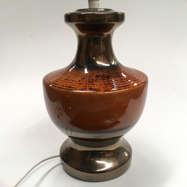 LAMP, Base (Table) - 1970s (Large) Rust Brown Gold Glazed Ceramic